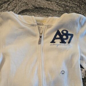 Aeropostale White Utility Jacket with Blue Logo